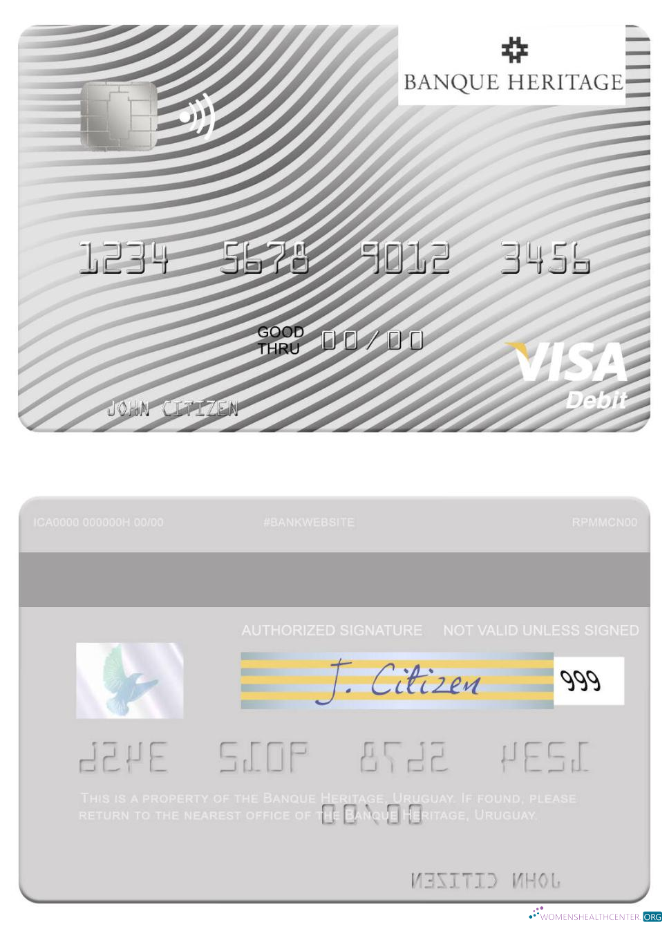 Download Uruguay Banque Heritage visa debit card Photoshop template